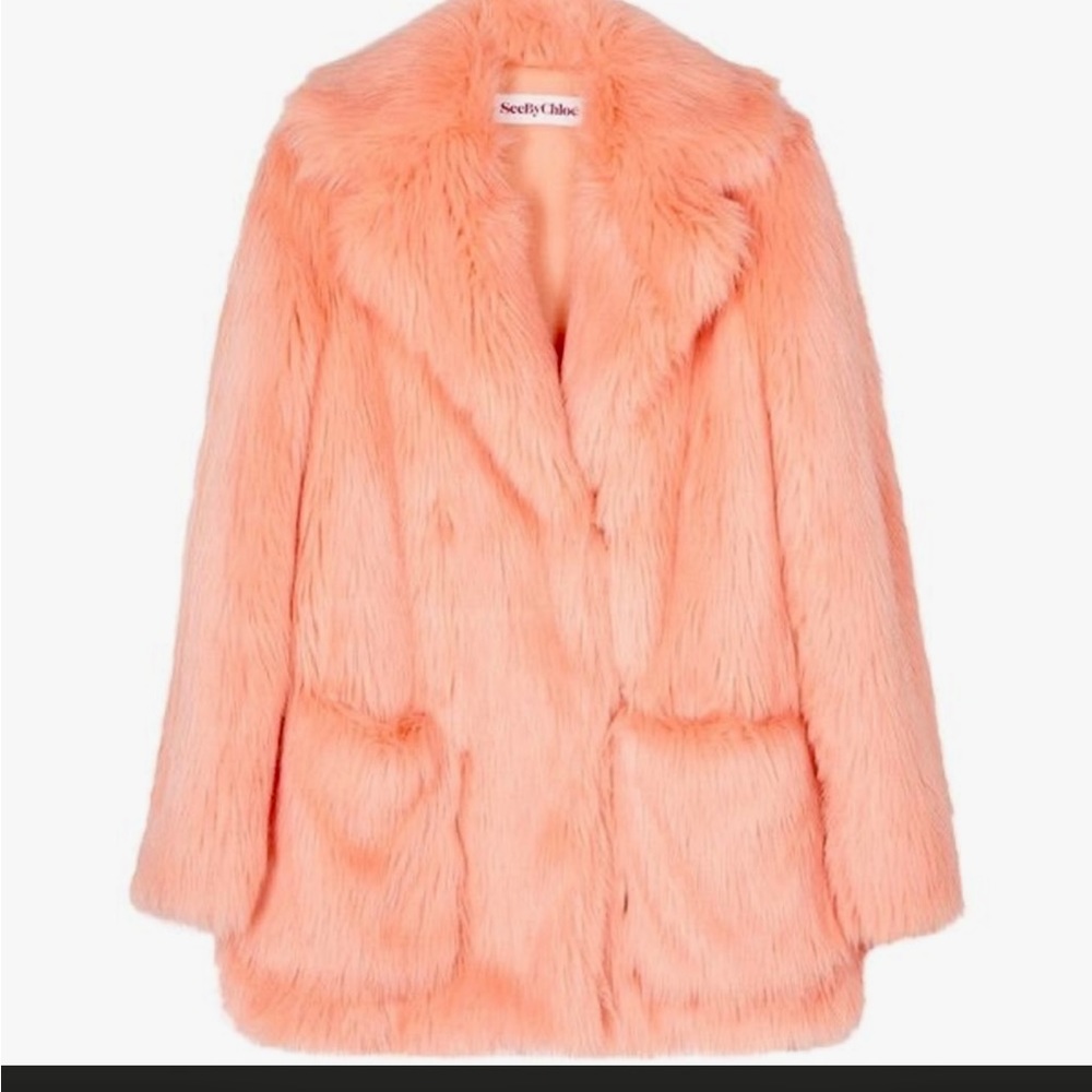 See by Chloé RARE Peach Faux Fur Coat - Size 6 *Used*